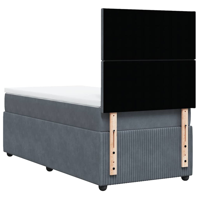 Pat box spring cu saltea, gri închis, 90x190 cm, catifea
