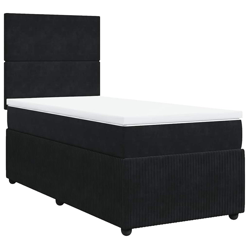 Pat box spring cu saltea, negru, 90x190 cm, catifea