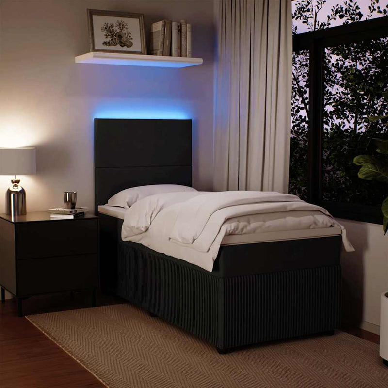 Pat box spring cu saltea, negru, 90x190 cm, catifea