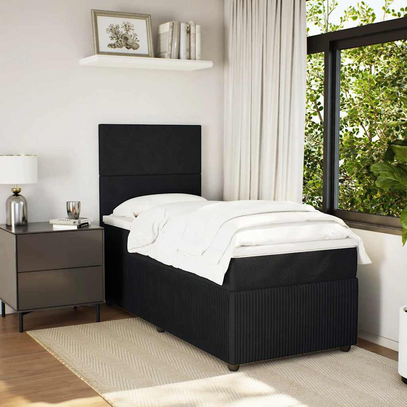 Pat box spring cu saltea, negru, 90x190 cm, catifea