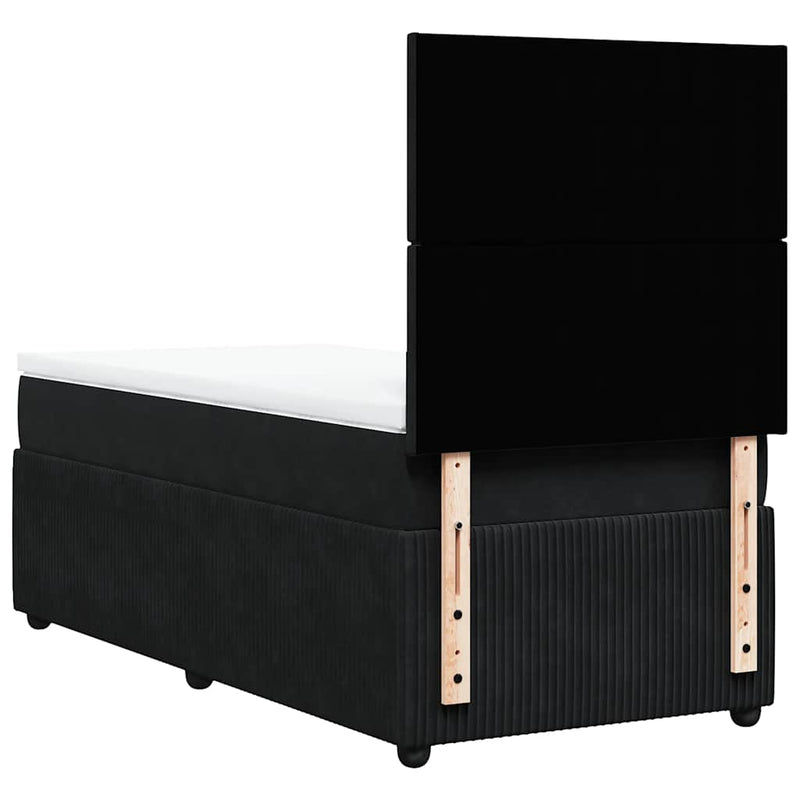 Pat box spring cu saltea, negru, 90x190 cm, catifea