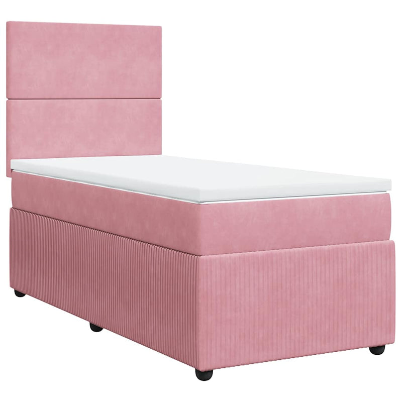 Pat box spring cu saltea, roz, 90x190 cm, catifea