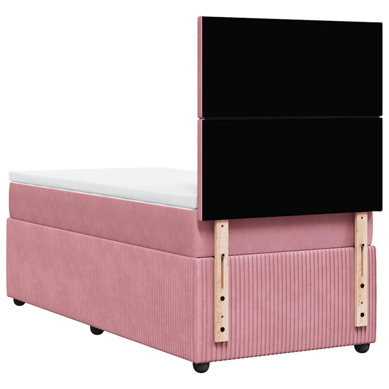 Pat box spring cu saltea, roz, 90x190 cm, catifea