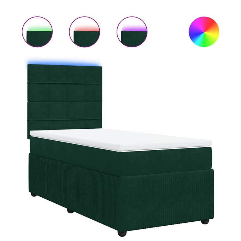 Pat box spring cu saltea, verde închis, 90x190 cm, catifea