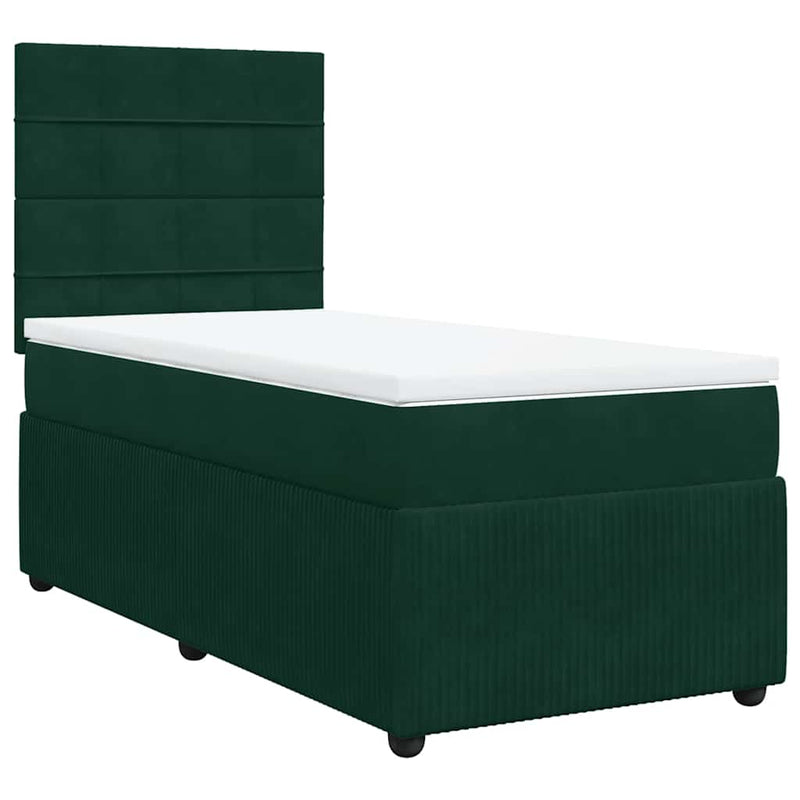 Pat box spring cu saltea, verde închis, 90x190 cm, catifea