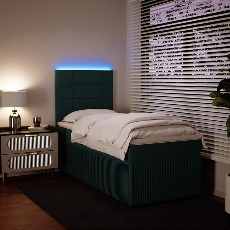 Pat box spring cu saltea, verde închis, 90x190 cm, catifea