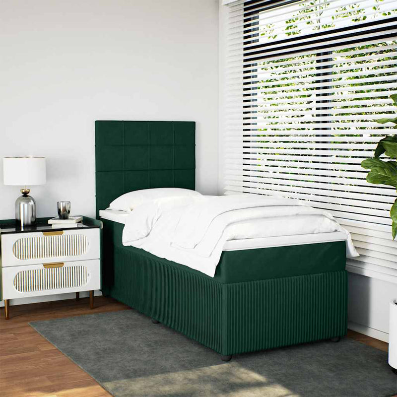 Pat box spring cu saltea, verde închis, 90x190 cm, catifea