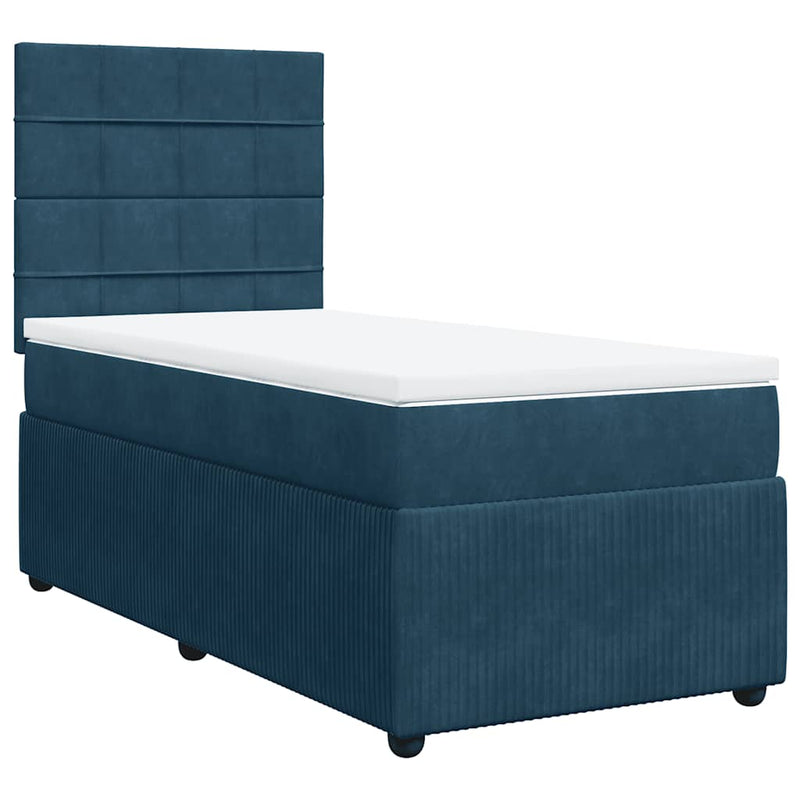 Pat box spring cu saltea, albastru, 90x190 cm, catifea