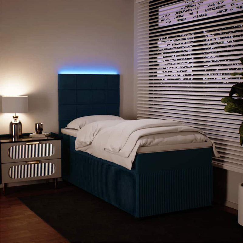 Pat box spring cu saltea, albastru, 90x190 cm, catifea