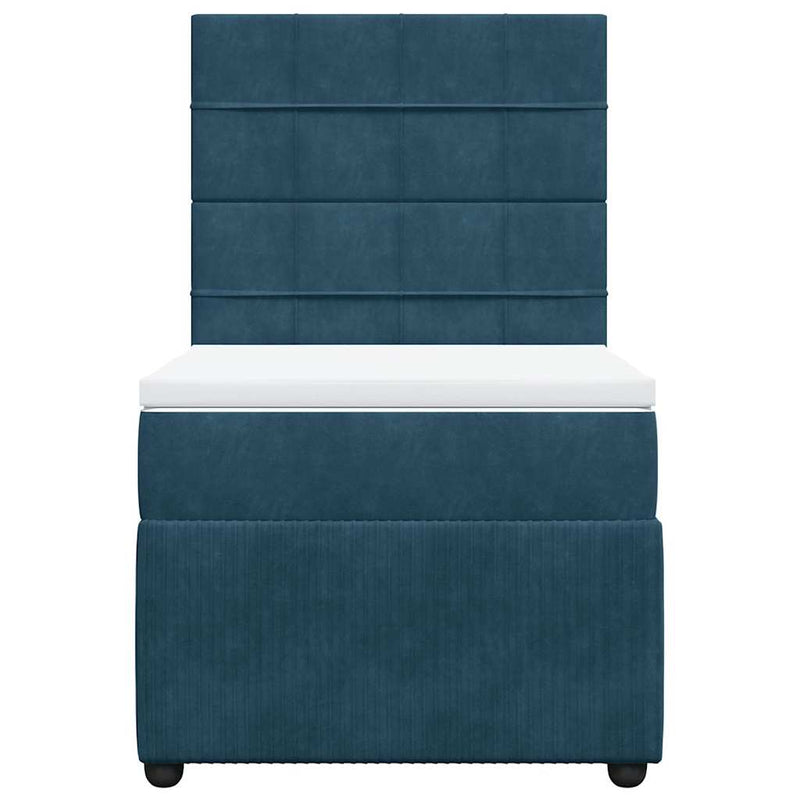Pat box spring cu saltea, albastru, 90x190 cm, catifea