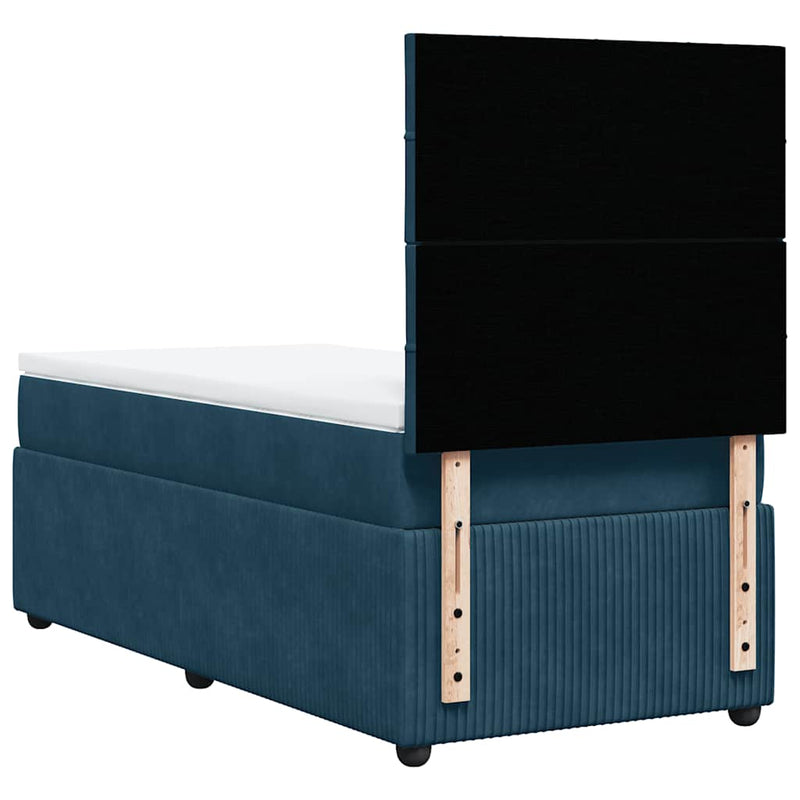 Pat box spring cu saltea, albastru, 90x190 cm, catifea