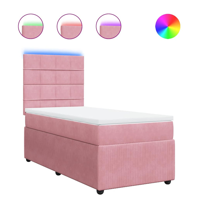 Pat box spring cu saltea, roz, 90x190 cm, catifea