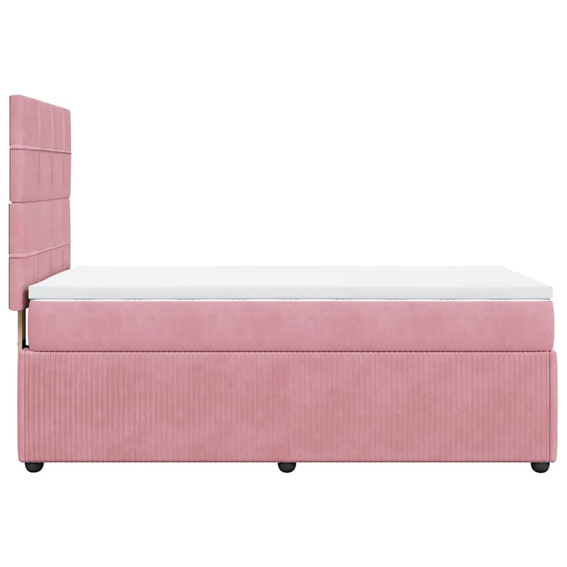 Pat box spring cu saltea, roz, 90x190 cm, catifea