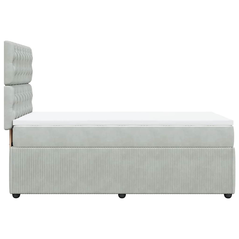 Pat box spring cu saltea, gri deschis, 90x190 cm, catifea