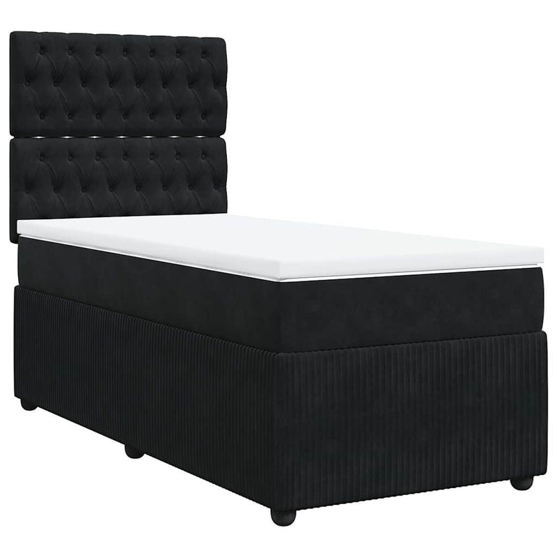 Pat box spring cu saltea, negru, 90x190 cm, catifea