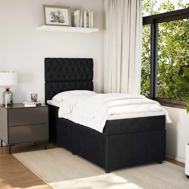 Pat box spring cu saltea, negru, 90x190 cm, catifea