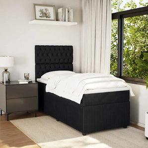 Pat box spring cu saltea, negru, 90x190 cm, catifea