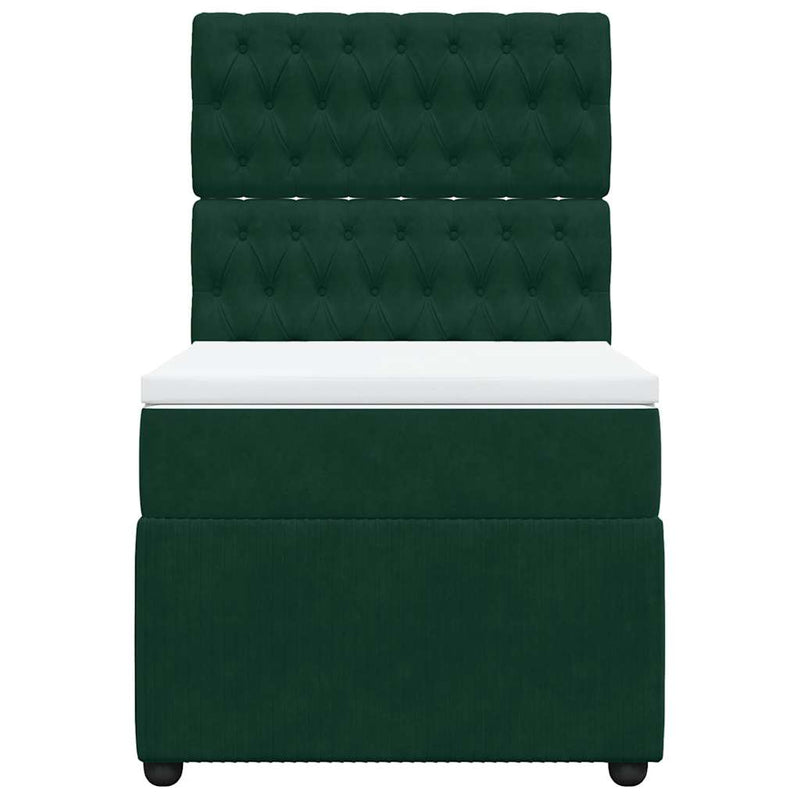 Pat box spring cu saltea, verde închis, 90x190 cm, catifea