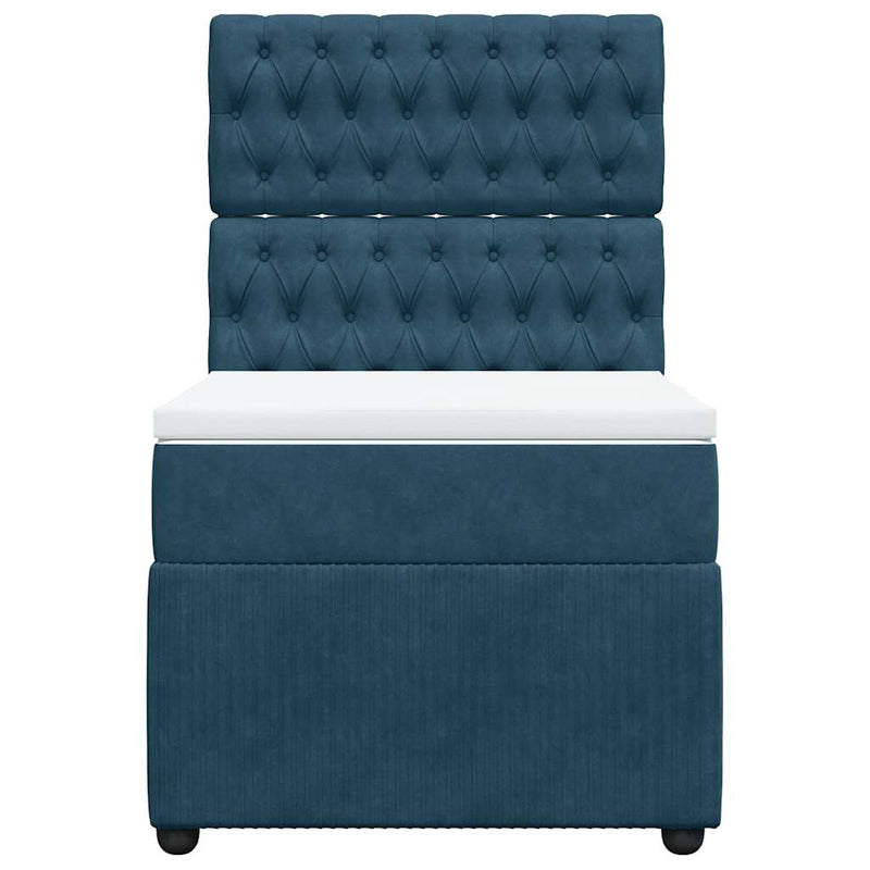 Pat box spring cu saltea, albastru, 90x190 cm, catifea