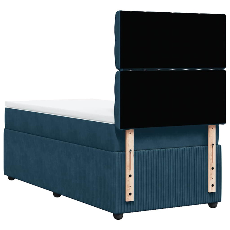 Pat box spring cu saltea, albastru, 90x190 cm, catifea