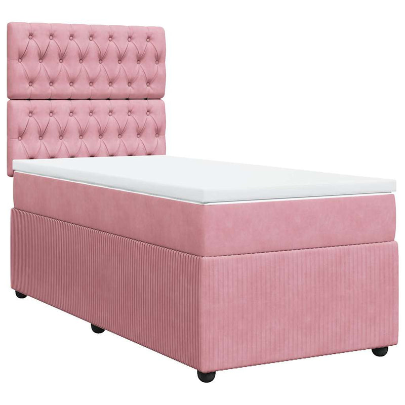 Pat box spring cu saltea, roz, 90x190 cm, catifea