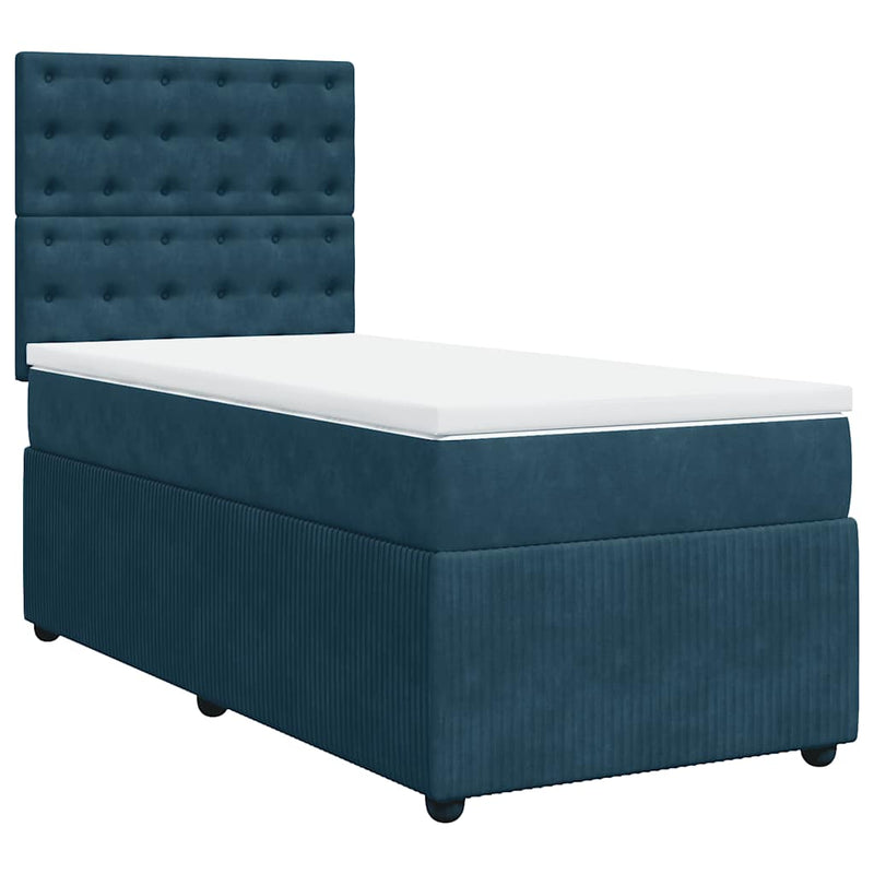 Pat box spring cu saltea, albastru, 90x190 cm, catifea
