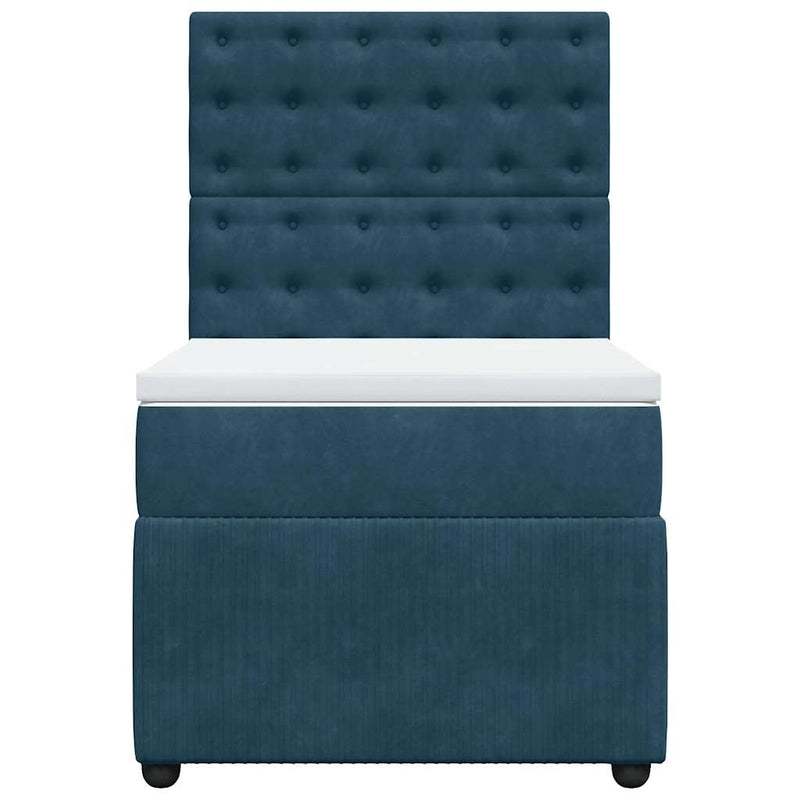 Pat box spring cu saltea, albastru, 90x190 cm, catifea