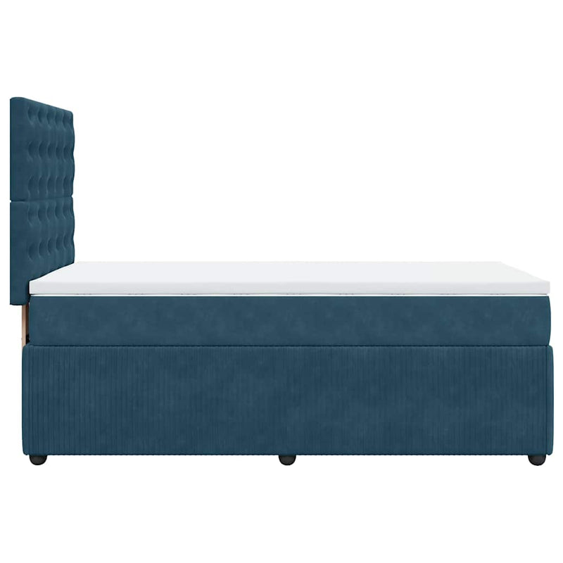 Pat box spring cu saltea, albastru, 90x190 cm, catifea