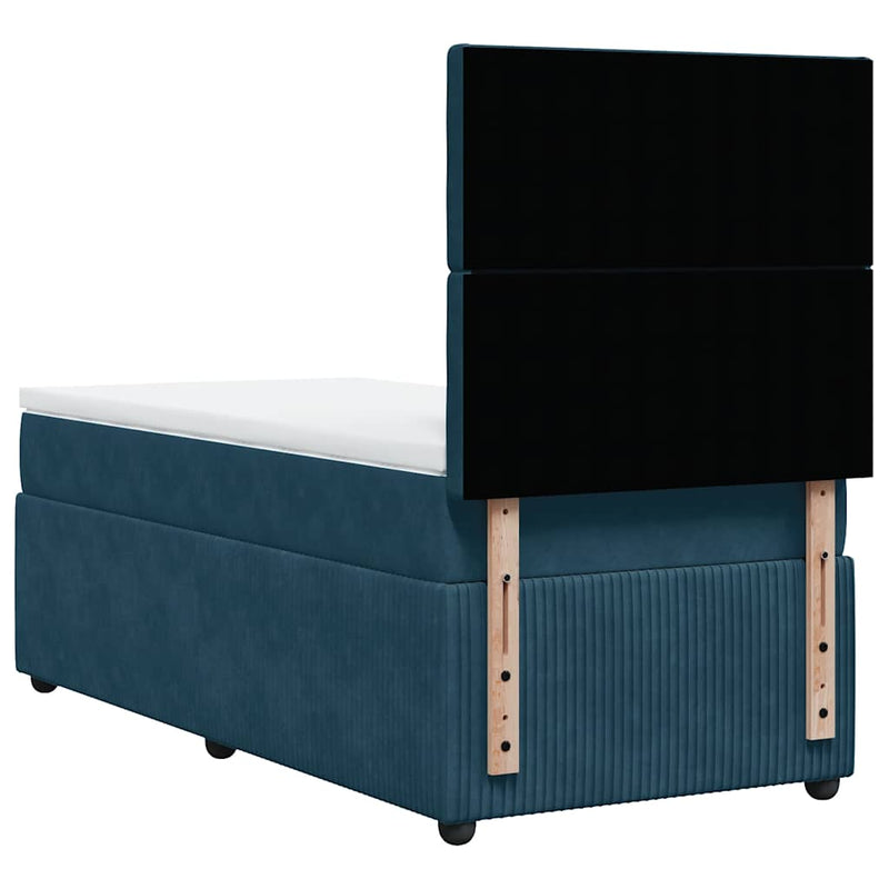 Pat box spring cu saltea, albastru, 90x190 cm, catifea