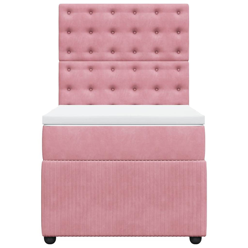 Pat box spring cu saltea, roz, 90x190 cm, catifea