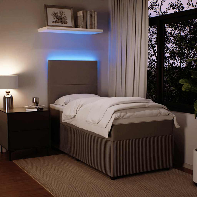 Pat box spring cu saltea, gri deschis, 90x200 cm, catifea
