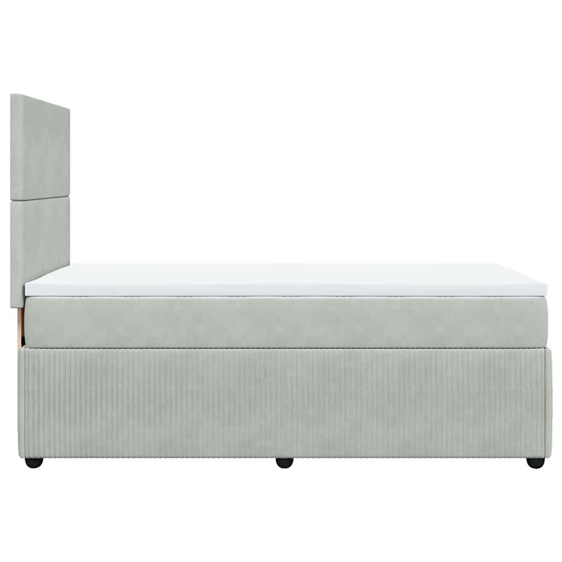 Pat box spring cu saltea, gri deschis, 90x200 cm, catifea