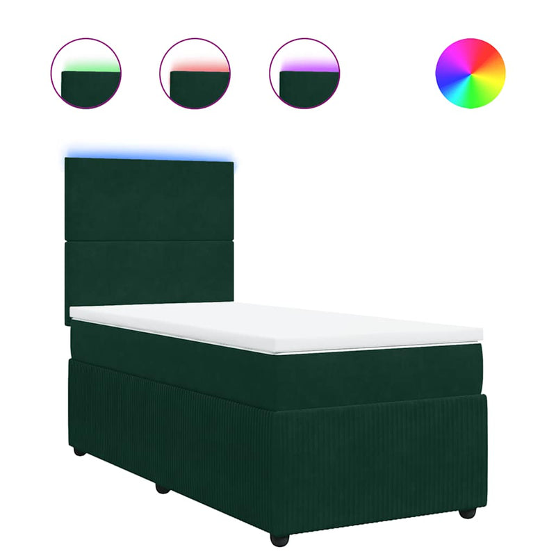 Pat box spring cu saltea, verde închis, 90x200 cm, catifea