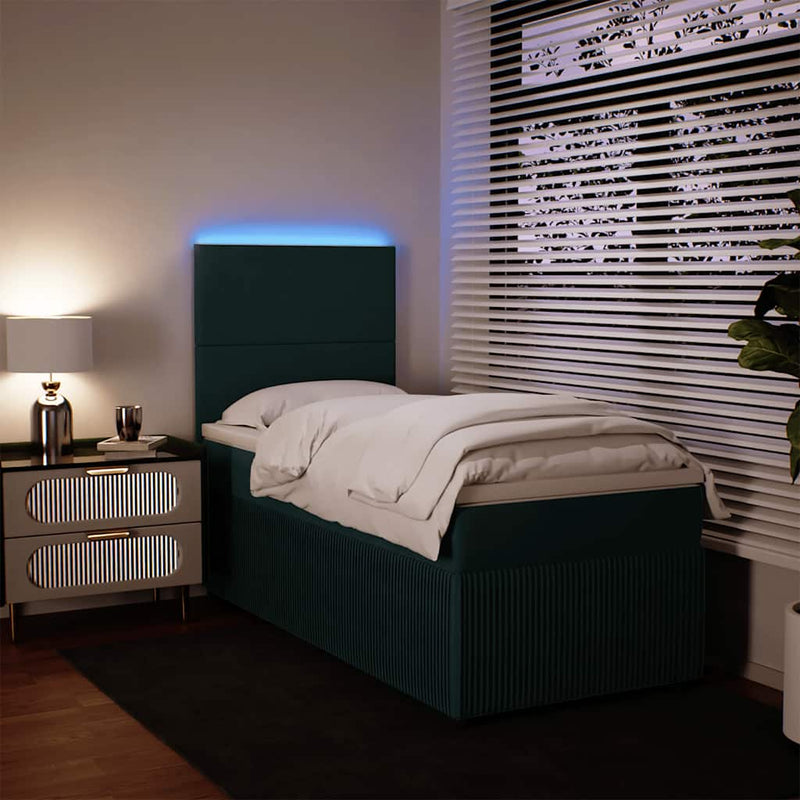 Pat box spring cu saltea, verde închis, 90x200 cm, catifea
