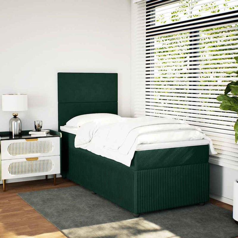 Pat box spring cu saltea, verde închis, 90x200 cm, catifea