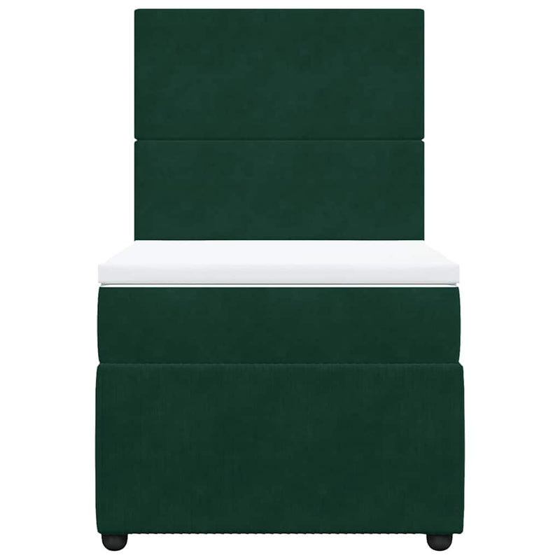 Pat box spring cu saltea, verde închis, 90x200 cm, catifea