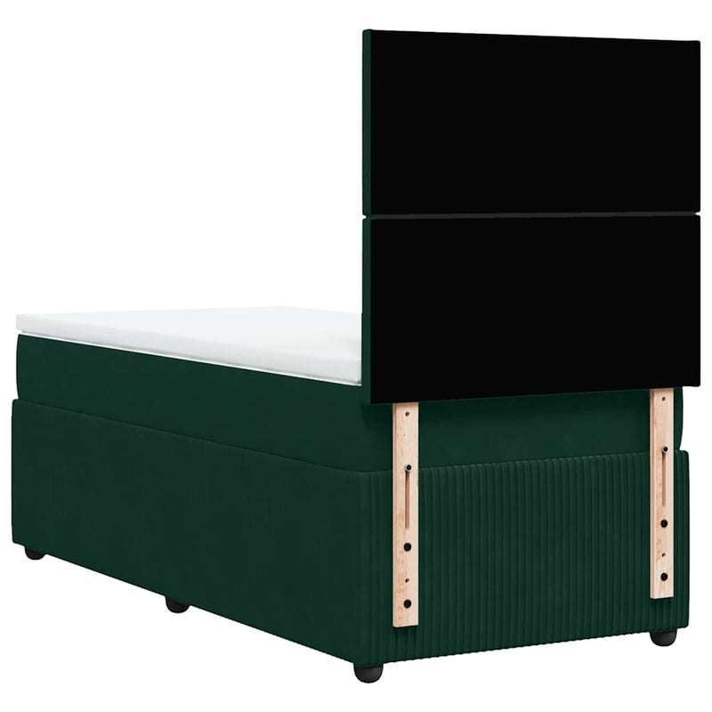 Pat box spring cu saltea, verde închis, 90x200 cm, catifea