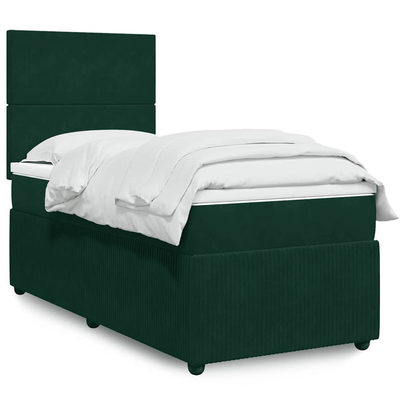 Pat box spring cu saltea, verde închis, 90x200 cm, catifea