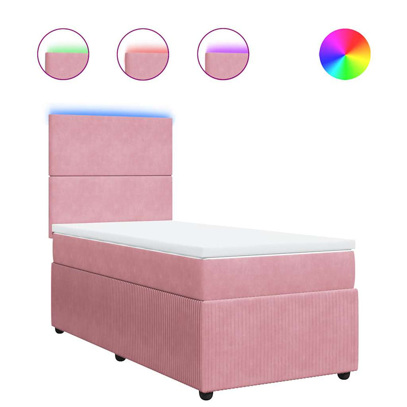 Pat box spring cu saltea, roz, 90x200 cm, catifea