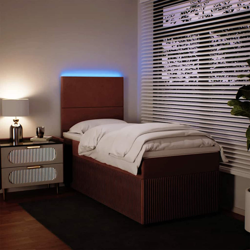Pat box spring cu saltea, roz, 90x200 cm, catifea