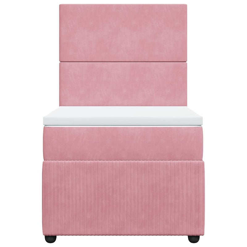 Pat box spring cu saltea, roz, 90x200 cm, catifea