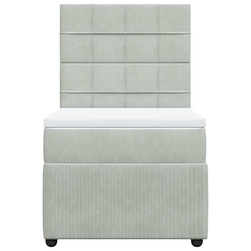 Pat box spring cu saltea, gri deschis, 90x200 cm, catifea