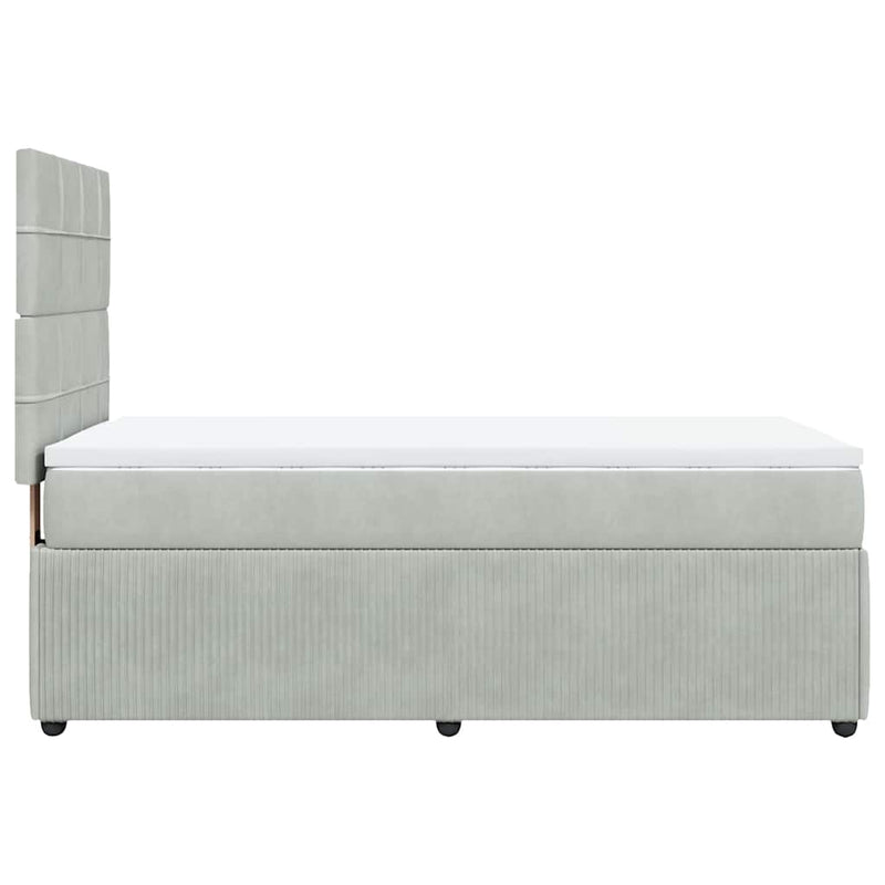 Pat box spring cu saltea, gri deschis, 90x200 cm, catifea