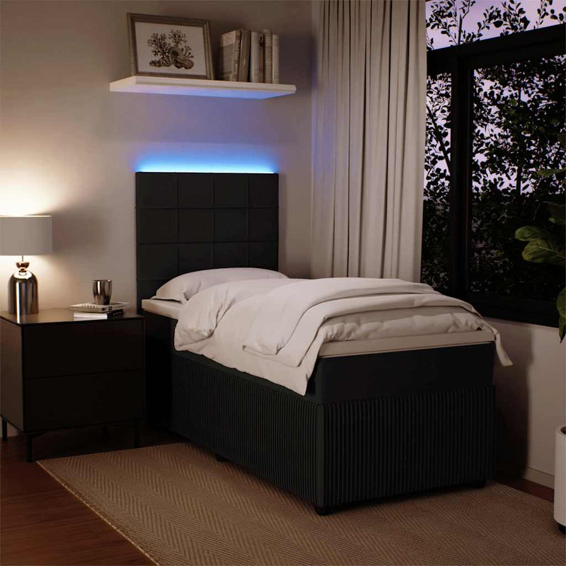 Pat box spring cu saltea, negru, 90x200 cm, catifea