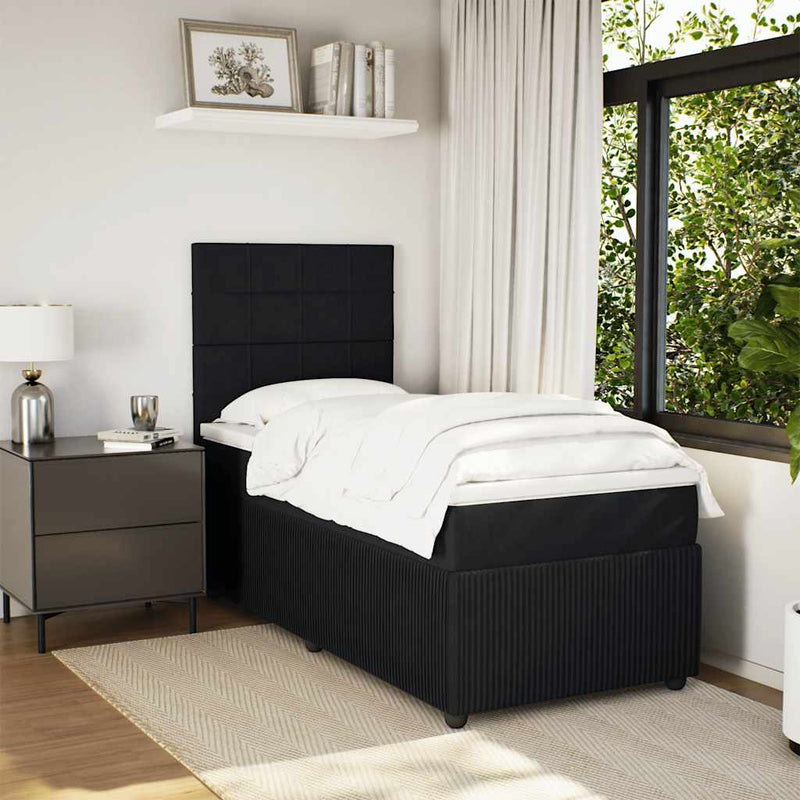 Pat box spring cu saltea, negru, 90x200 cm, catifea