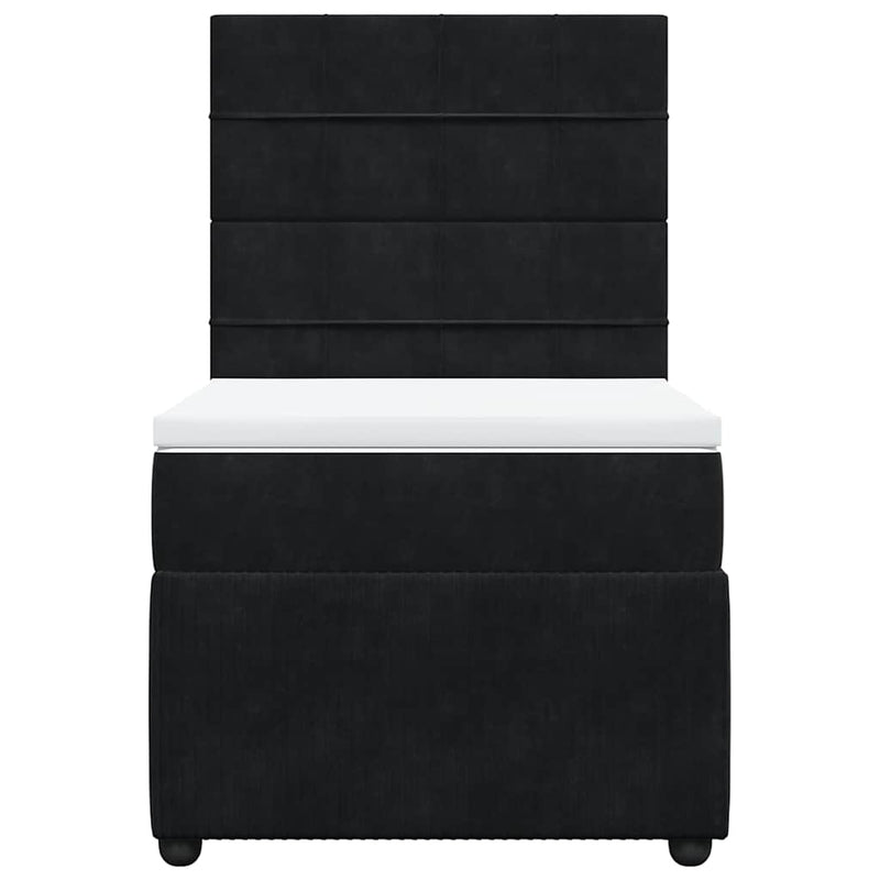 Pat box spring cu saltea, negru, 90x200 cm, catifea