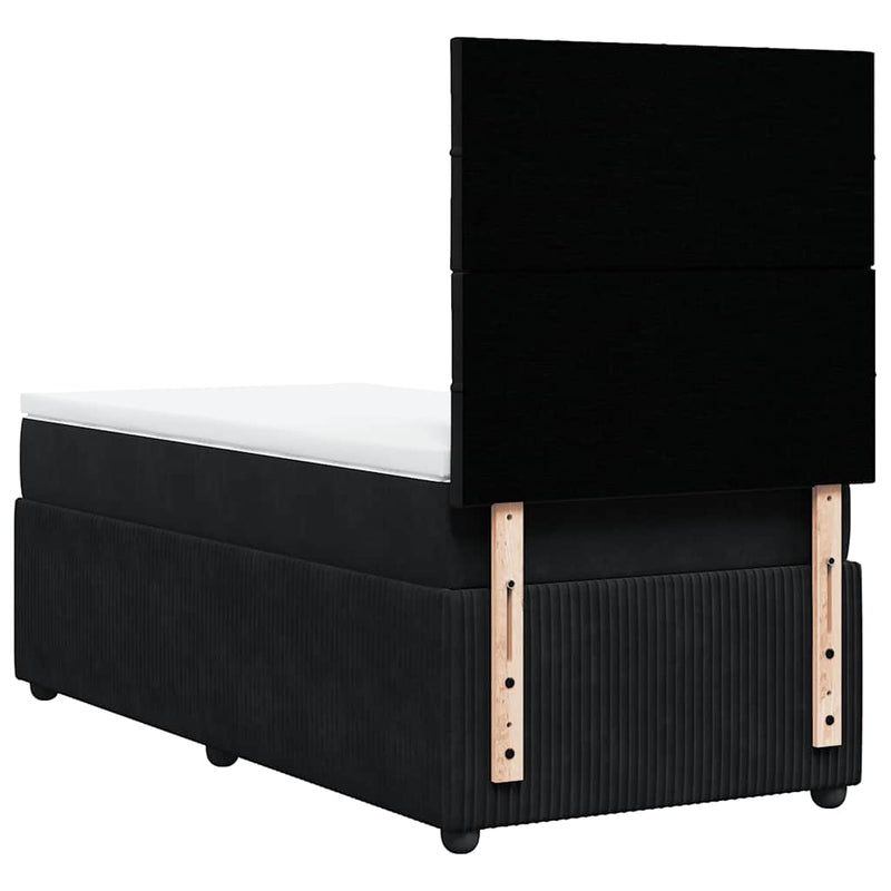 Pat box spring cu saltea, negru, 90x200 cm, catifea