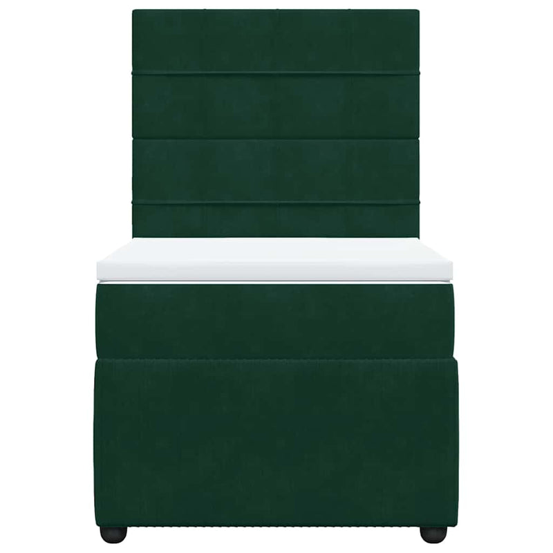 Pat box spring cu saltea, verde închis, 90x200 cm, catifea