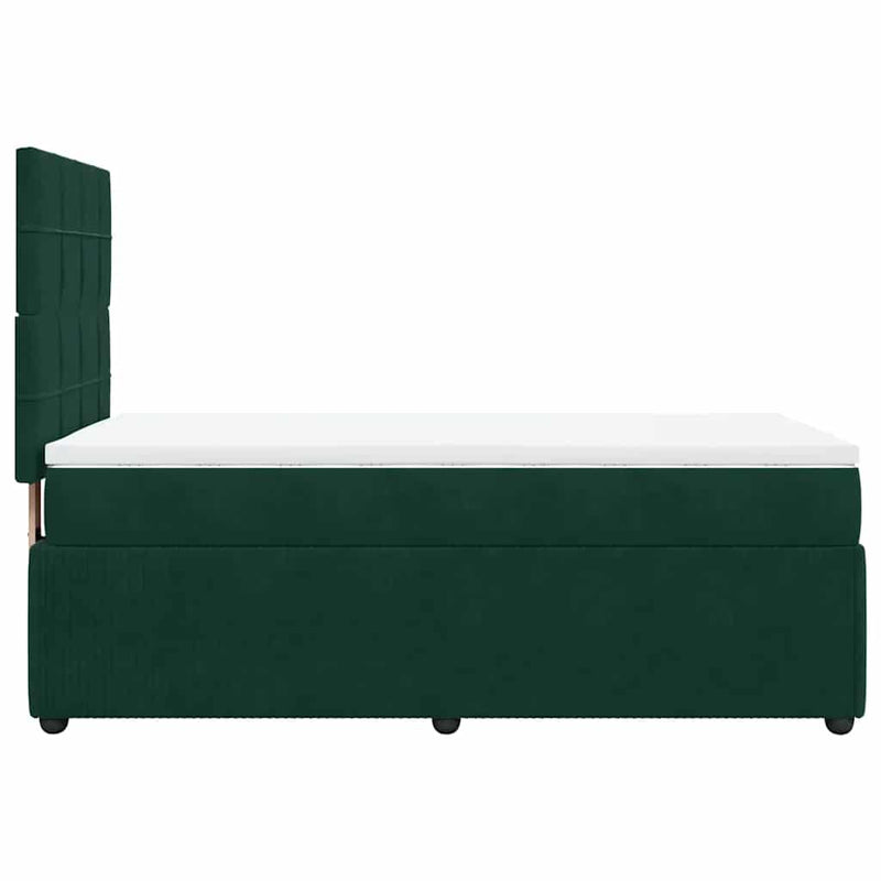 Pat box spring cu saltea, verde închis, 90x200 cm, catifea