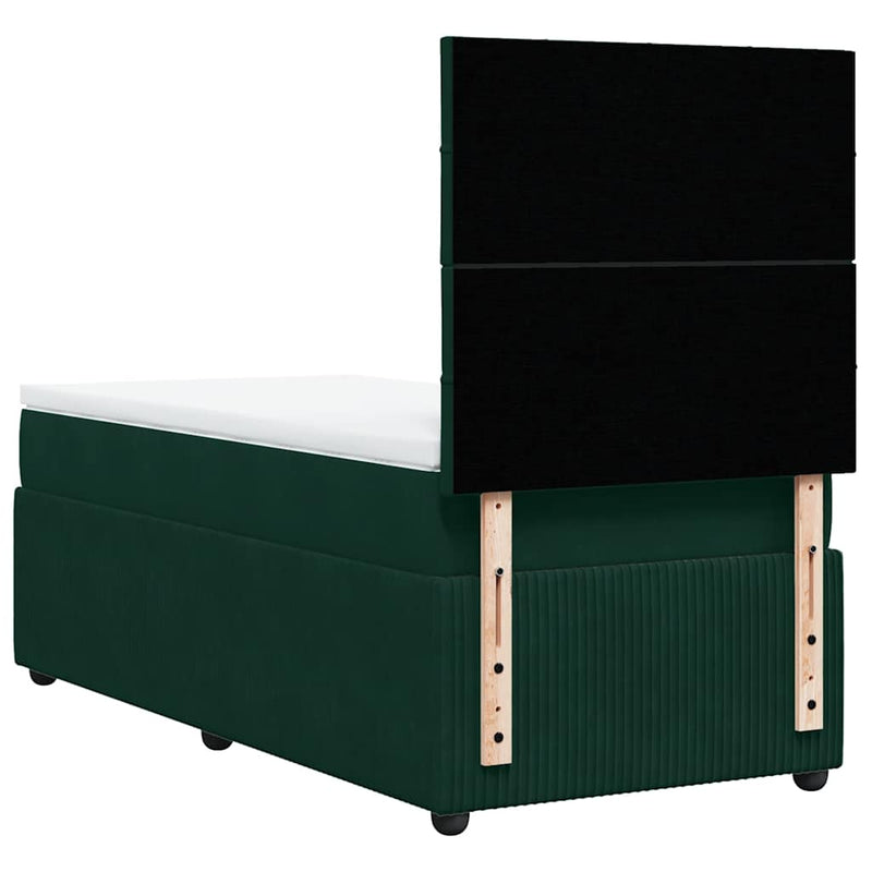 Pat box spring cu saltea, verde închis, 90x200 cm, catifea